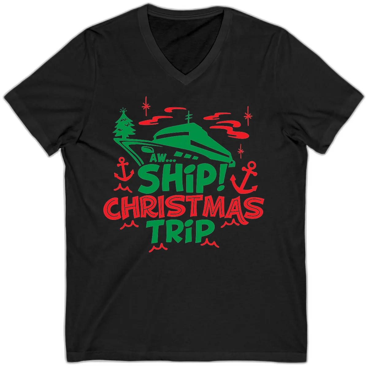 Aww Ship Christmas Trip V-Neck in Black
