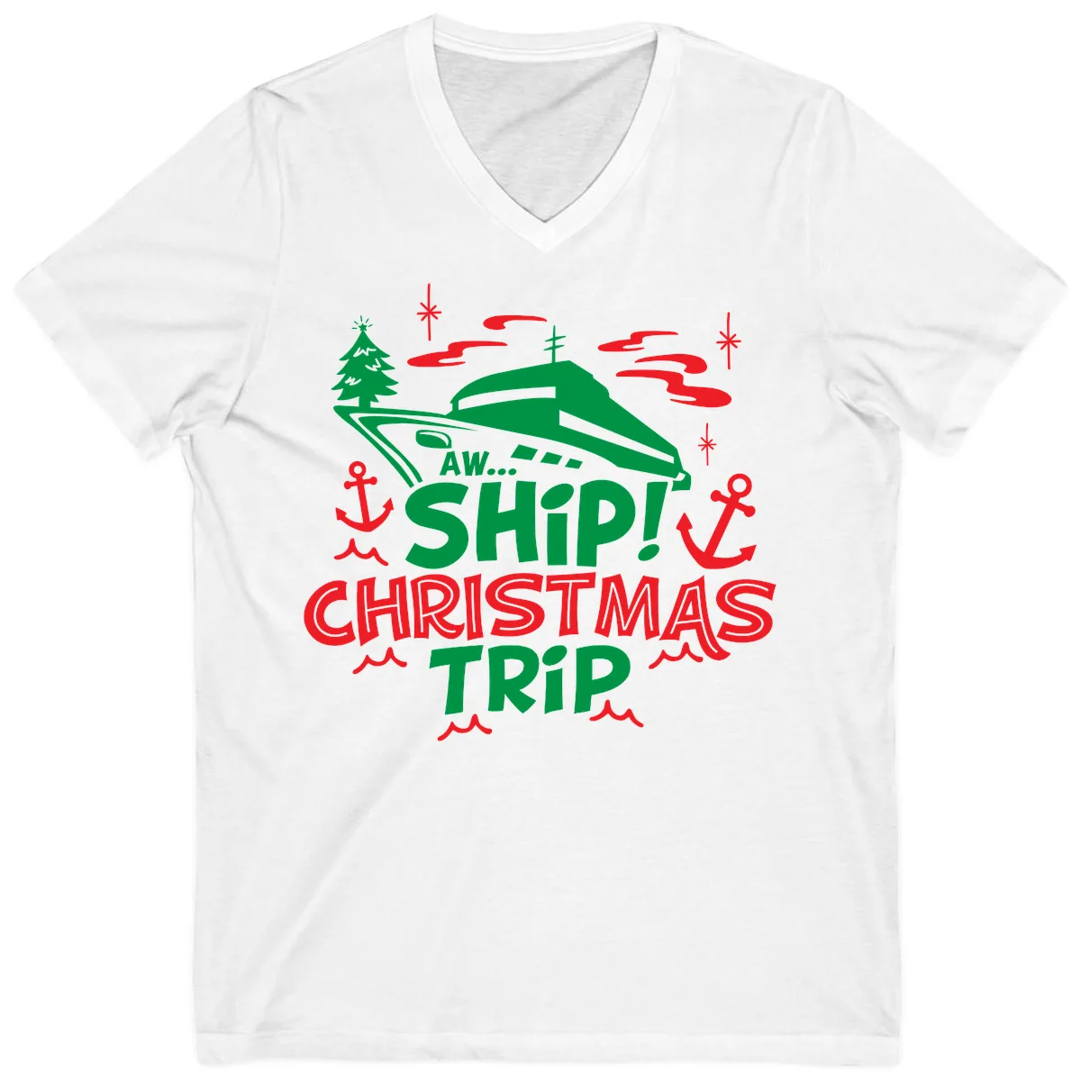 Aww Ship Christmas Trip V-Neck in White