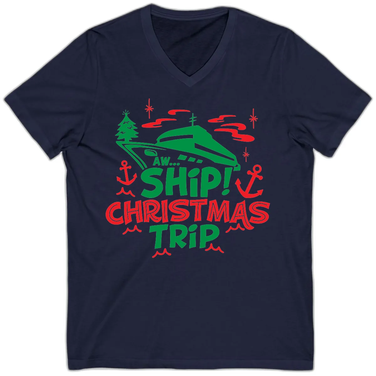 Aww Ship Christmas Trip V-Neck in Navy