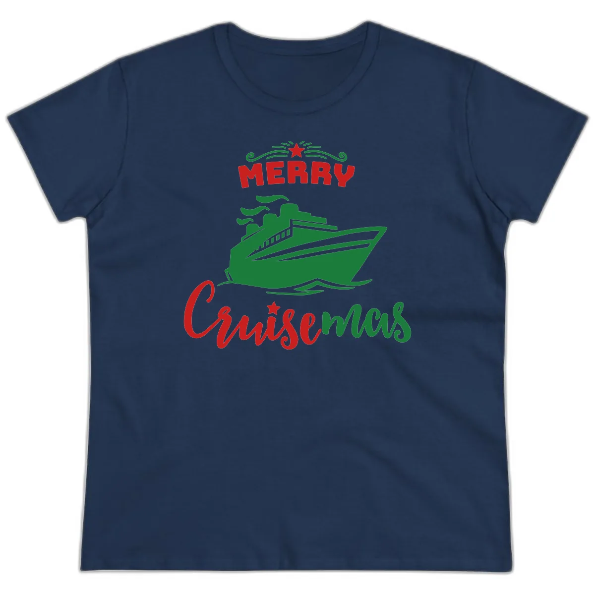 Merry Cruise-mas Ship Ladies Tee in Navy