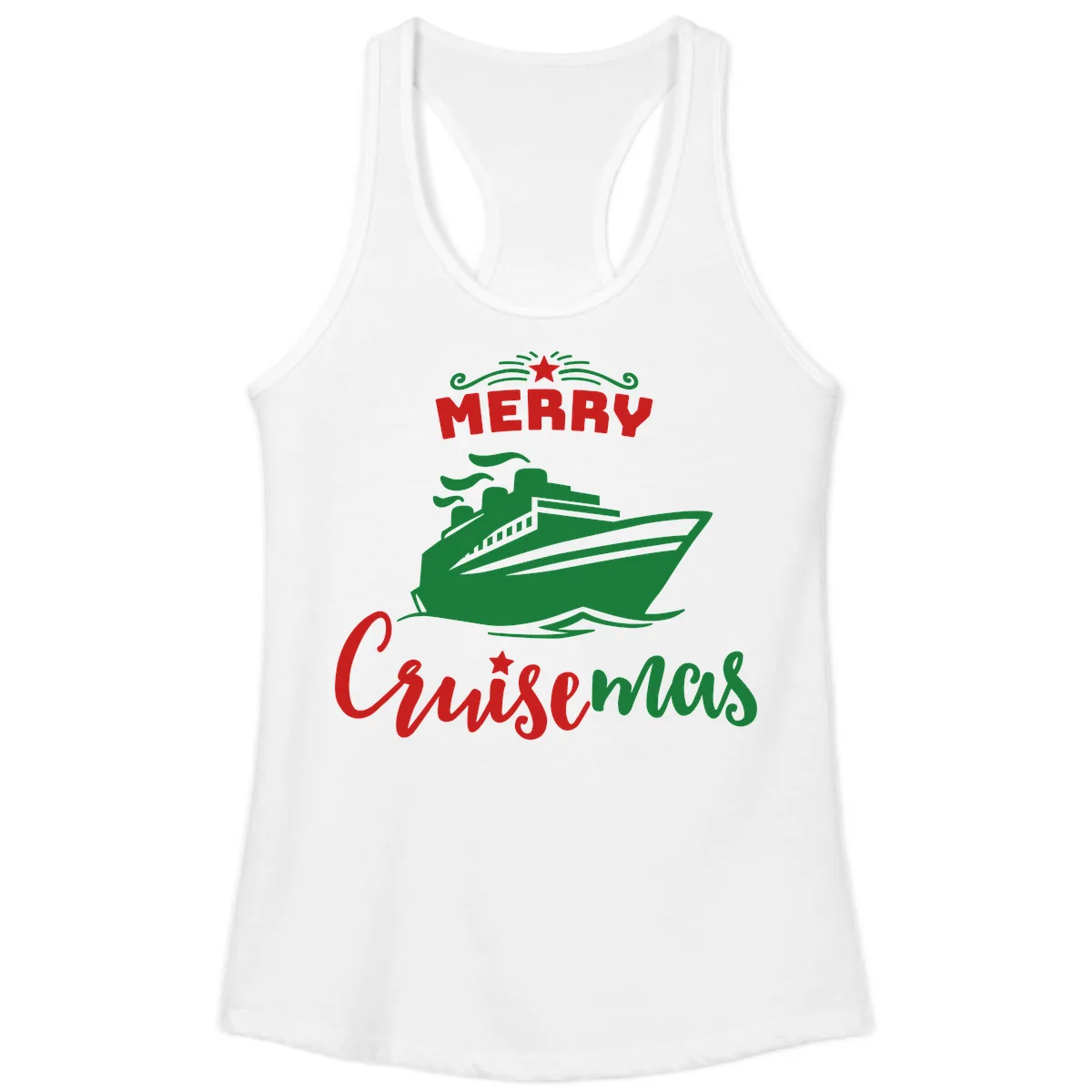 Merry Cruise-mas Ship Ladies Tank in White