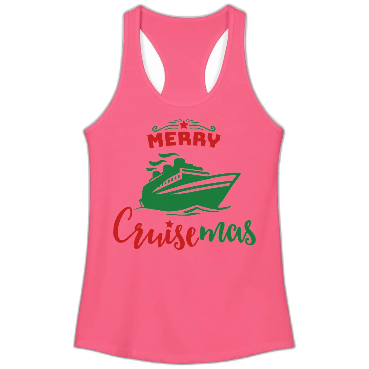 Merry Cruise-mas Ship Ladies Tank in Solid Hot Pink