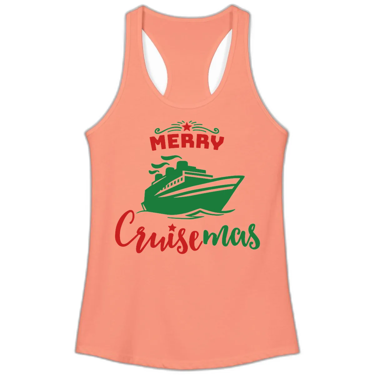 Merry Cruise-mas Ship Ladies Tank in Solid Light Orange