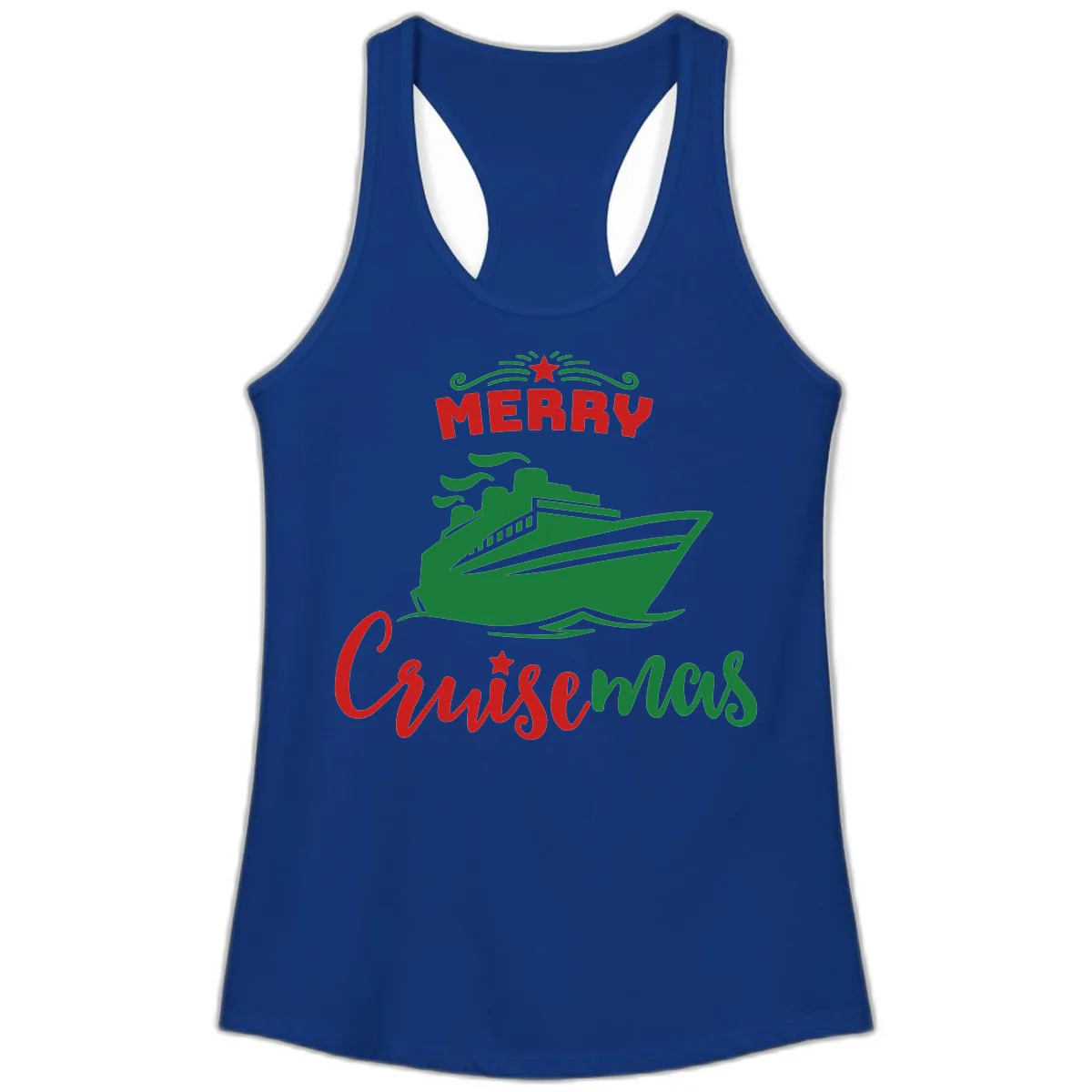 Merry Cruise-mas Ship Ladies Tank in Solid Royal