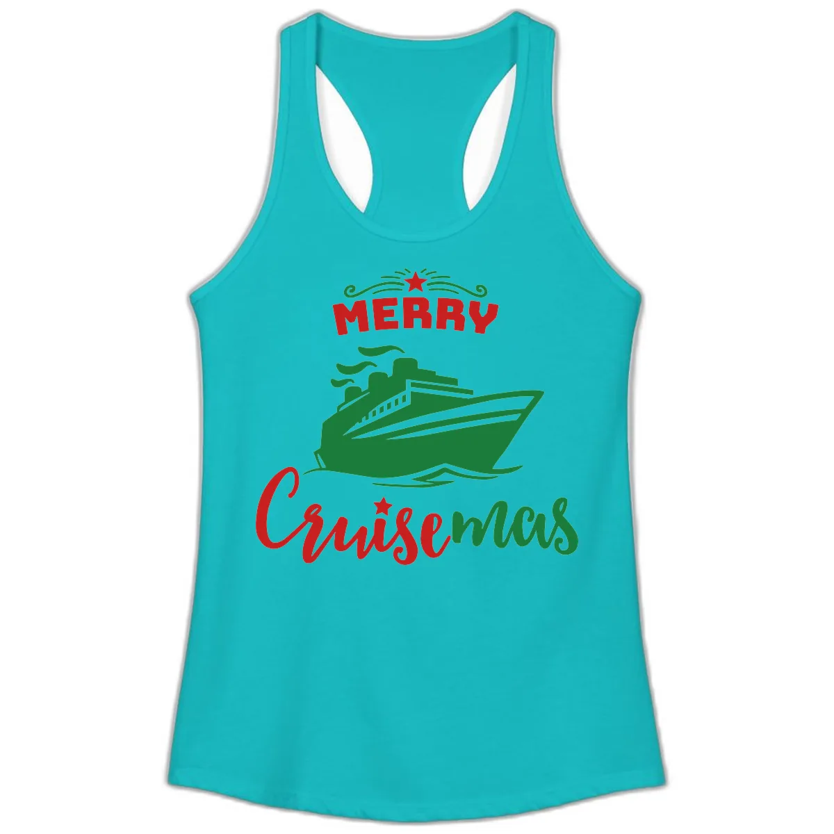Merry Cruise-mas Ship Ladies Tank in Tahiti Blue