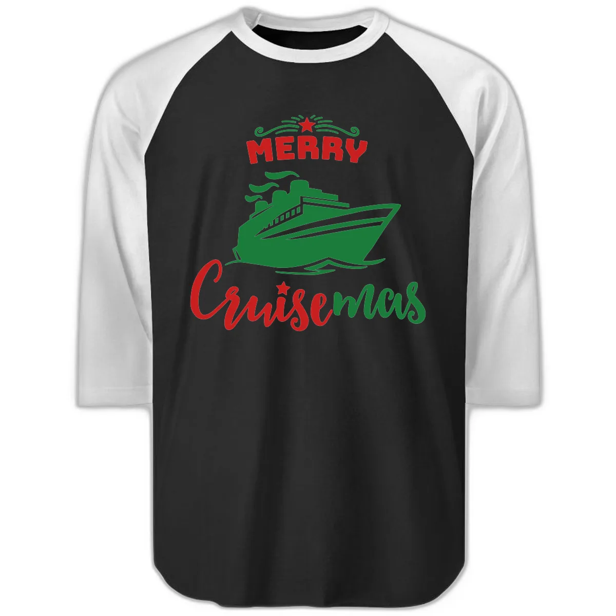 Merry Cruise-mas Ship Raglan 3/4 in Black White
