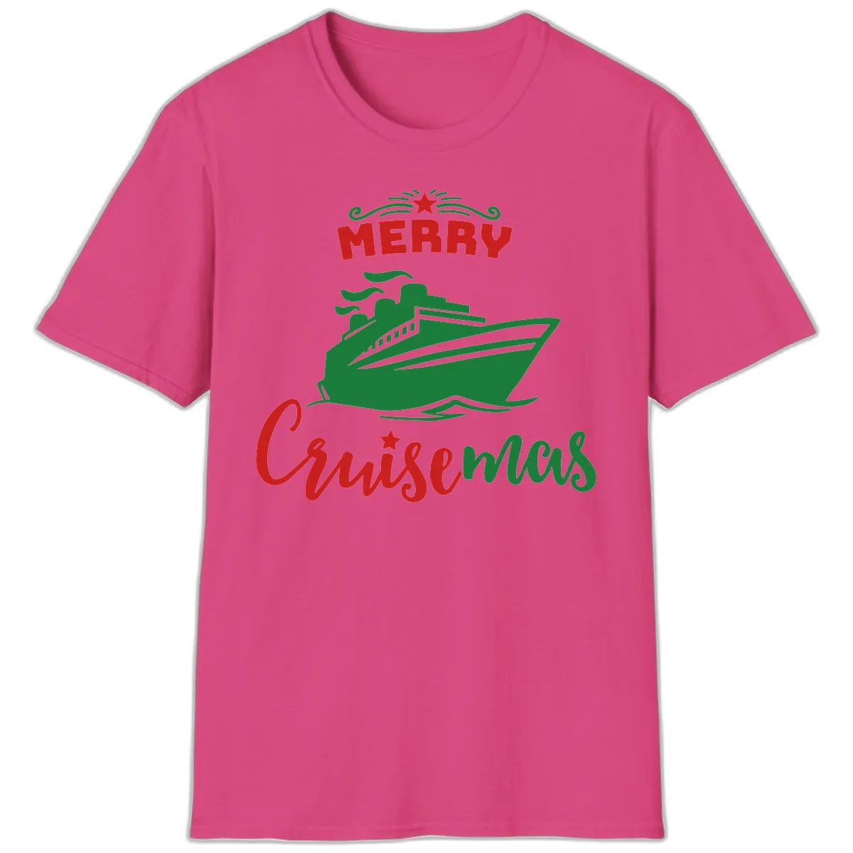 Merry Cruise-mas Ship T-Shirt in Heliconia