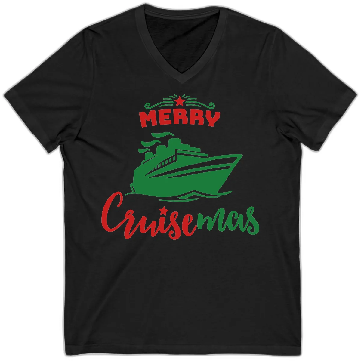 Merry Cruise-mas Ship V-Neck in Black