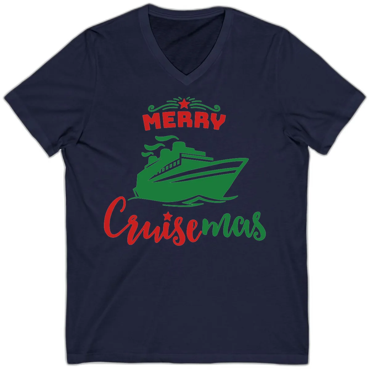 Merry Cruise-mas Ship V-Neck in Navy
