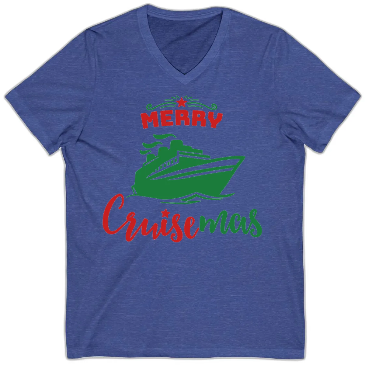 Merry Cruise-mas Ship V-Neck in Heather True Royal