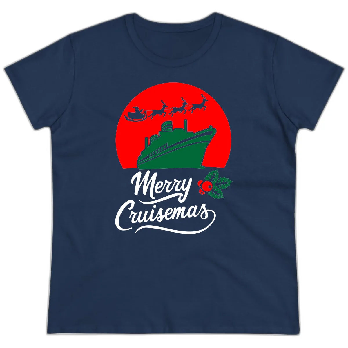 Merry Cruisemas Ladies Tee in Navy
