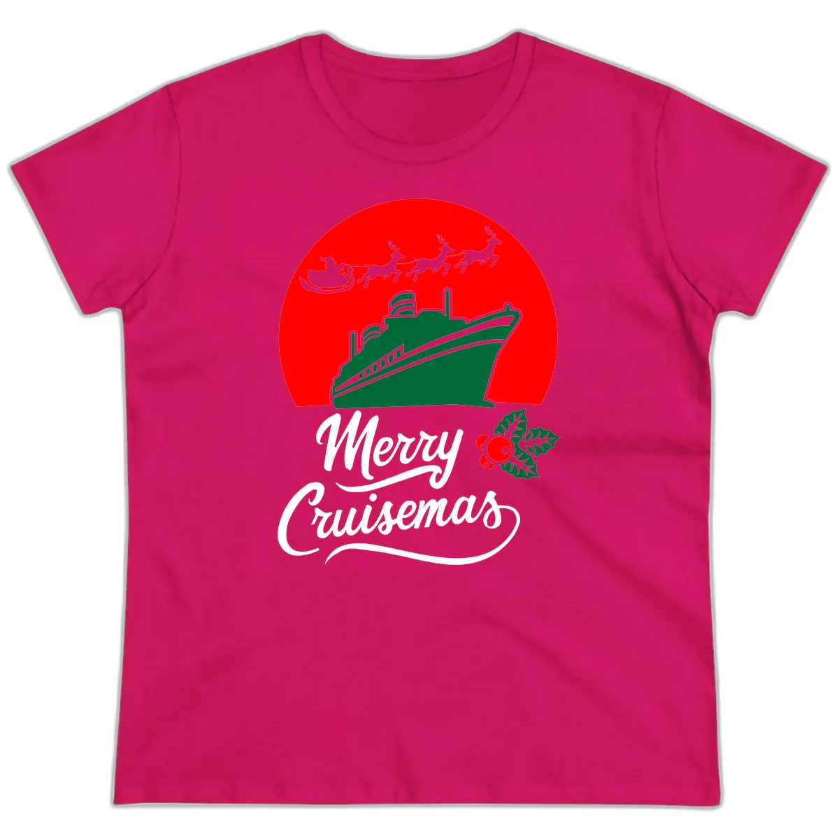 Merry Cruisemas Ladies Tee in Heliconia