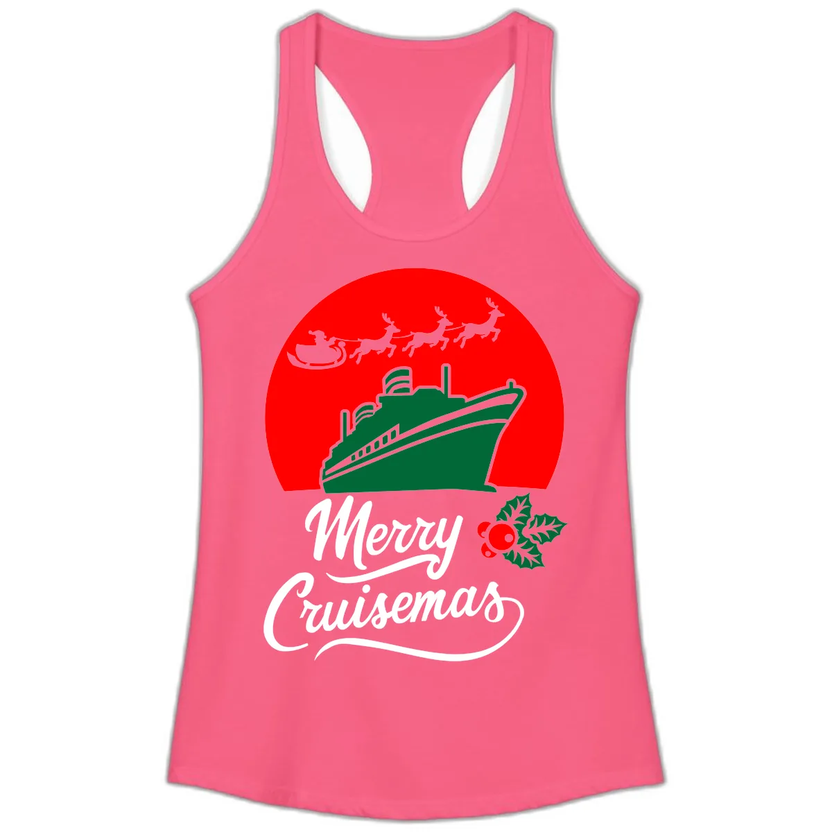 Merry Cruisemas Ladies Tank in Solid Hot Pink