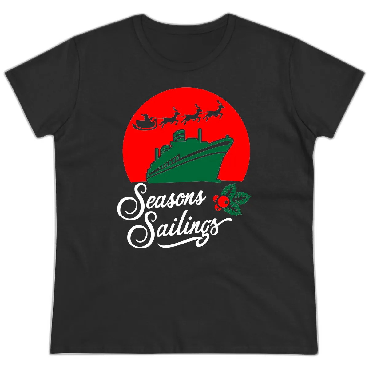 Seasons Sailings Cruise Ship Holiday Ladies Tee in Black