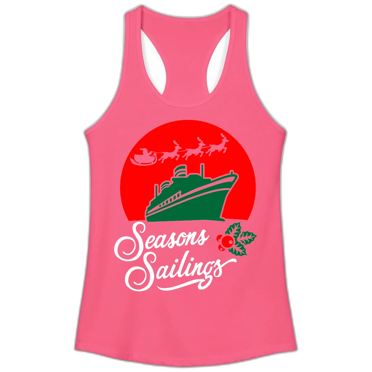 Seasons Sailings Cruise Ship Holiday Ladies Tank in Solid Hot Pink
