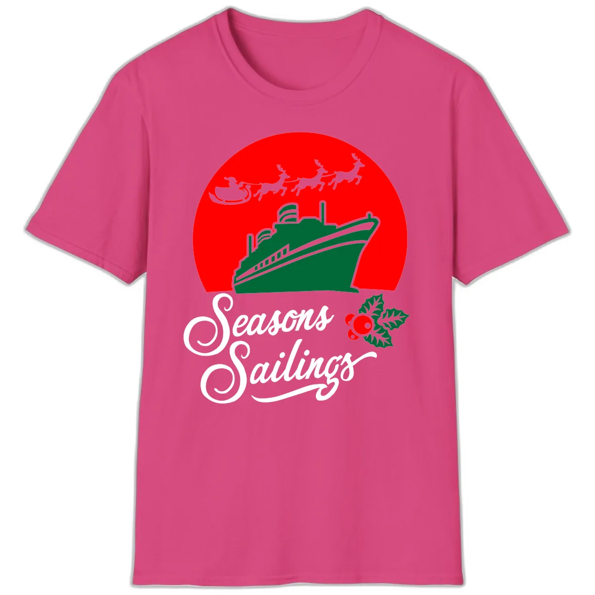 Seasons Sailings Cruise Ship Holiday T-Shirt in Heliconia