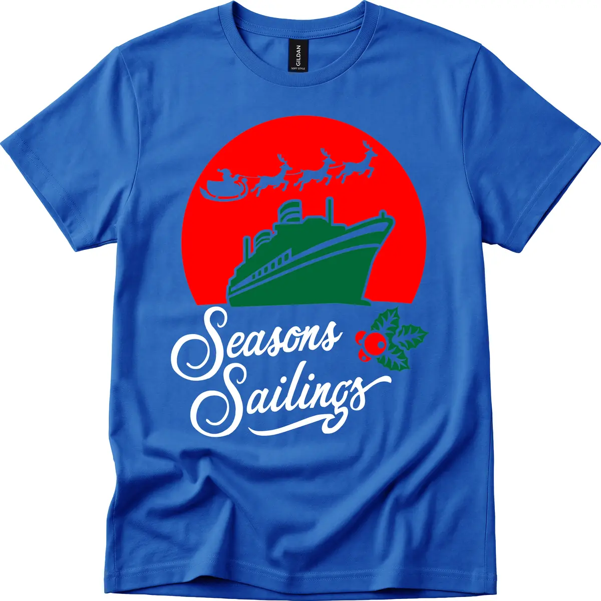 Seasons Sailings Cruise Ship Holiday T-Shirt in Royal