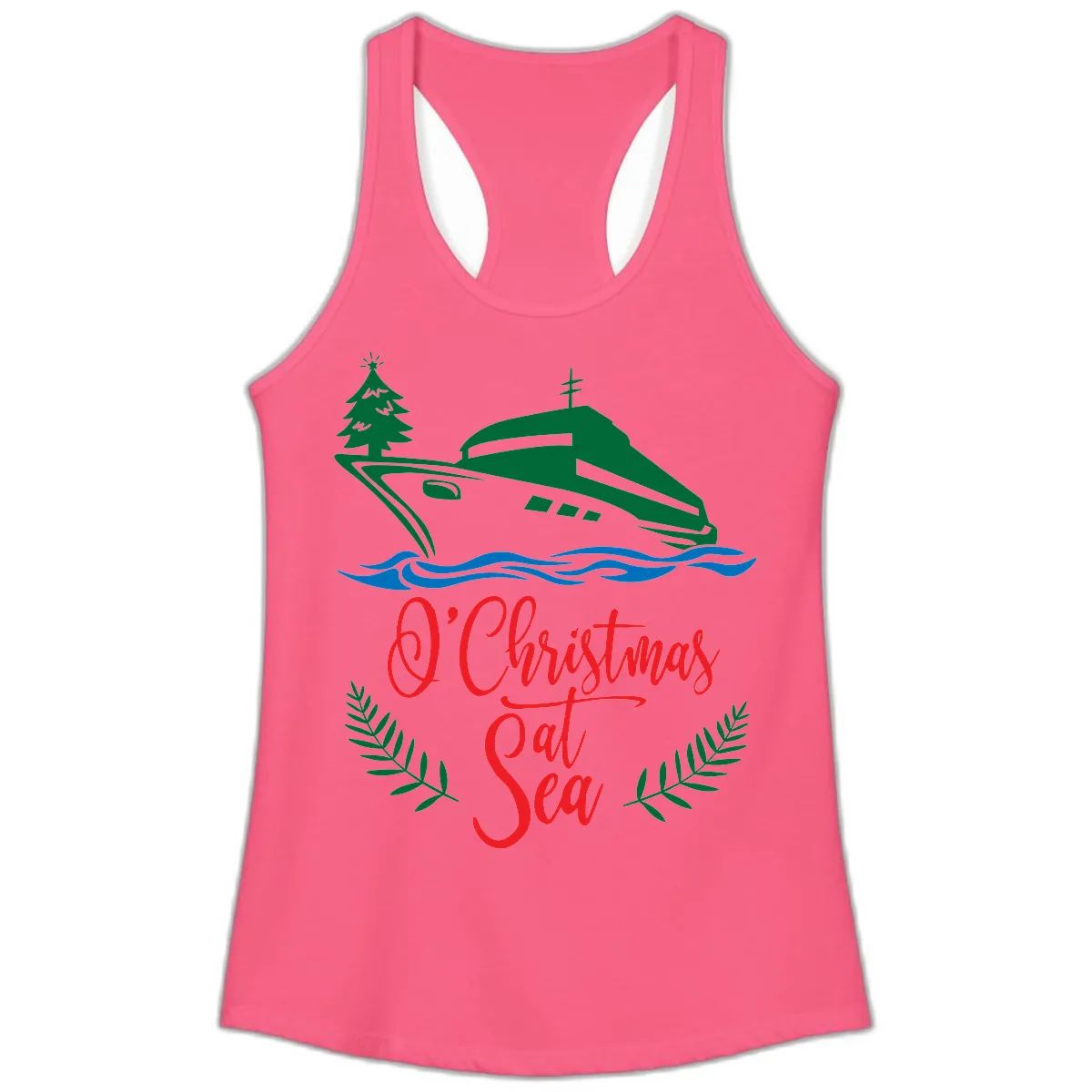 O Christmas At Sea Ladies Tank in Solid Hot Pink