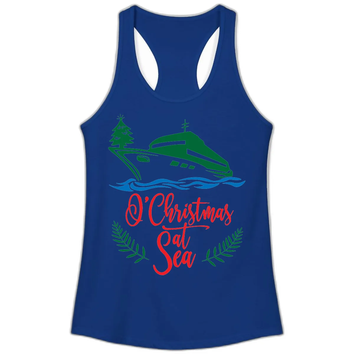 O Christmas At Sea Ladies Tank in Solid Royal