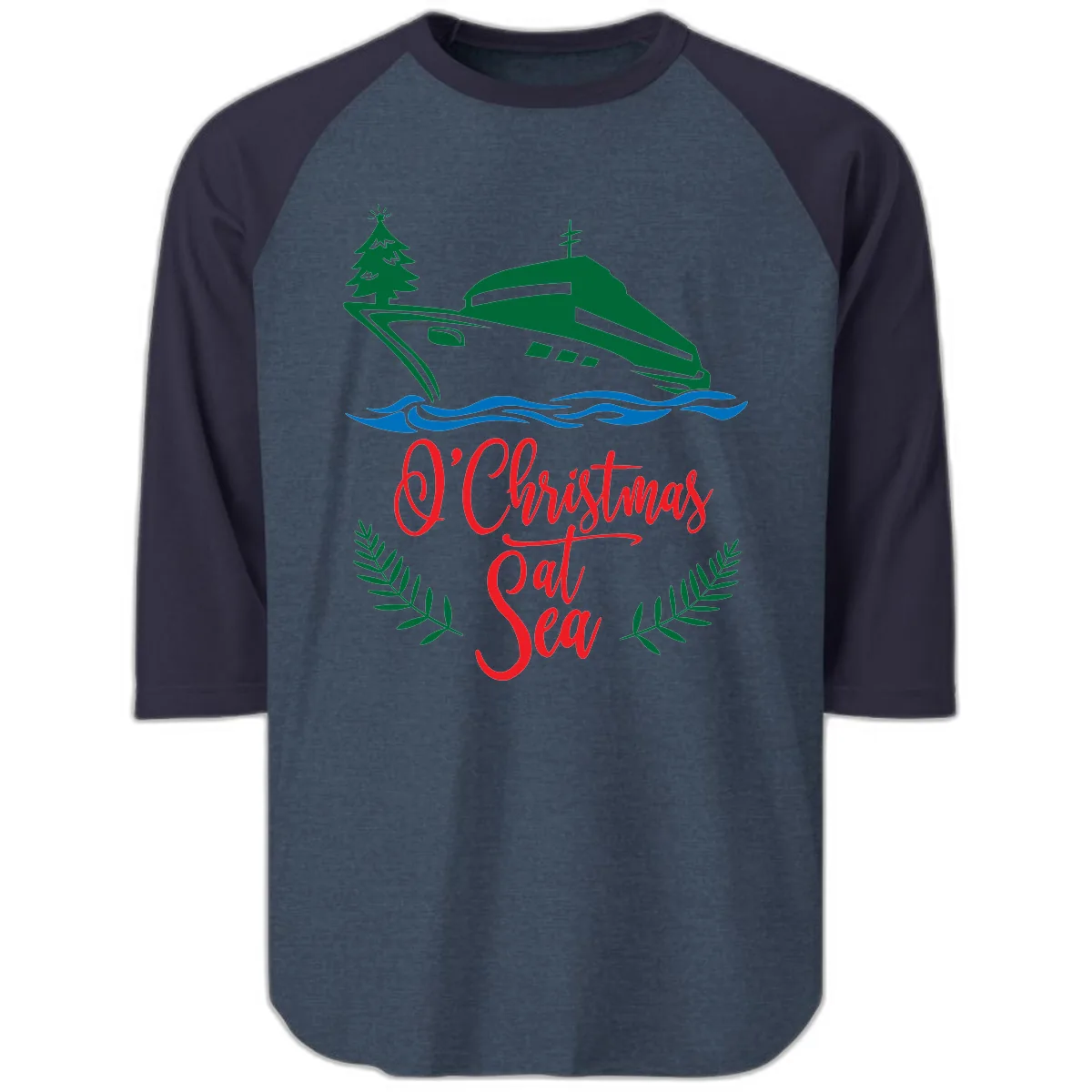 O Christmas At Sea Raglan 3/4 in Heather Denim Navy