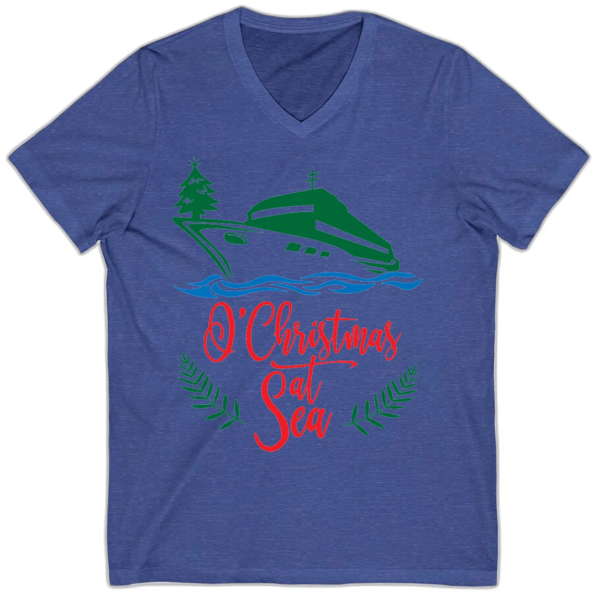 O Christmas At Sea V-Neck in Heather True Royal