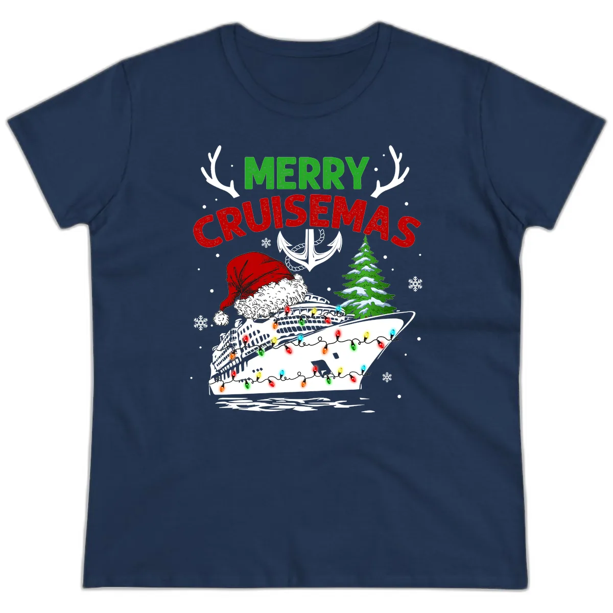 Merry Cruisemas Ladies Tee in Navy
