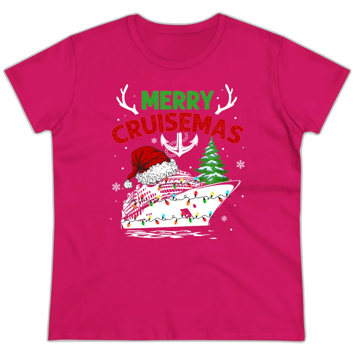 Merry Cruisemas Ladies Tee in Heliconia