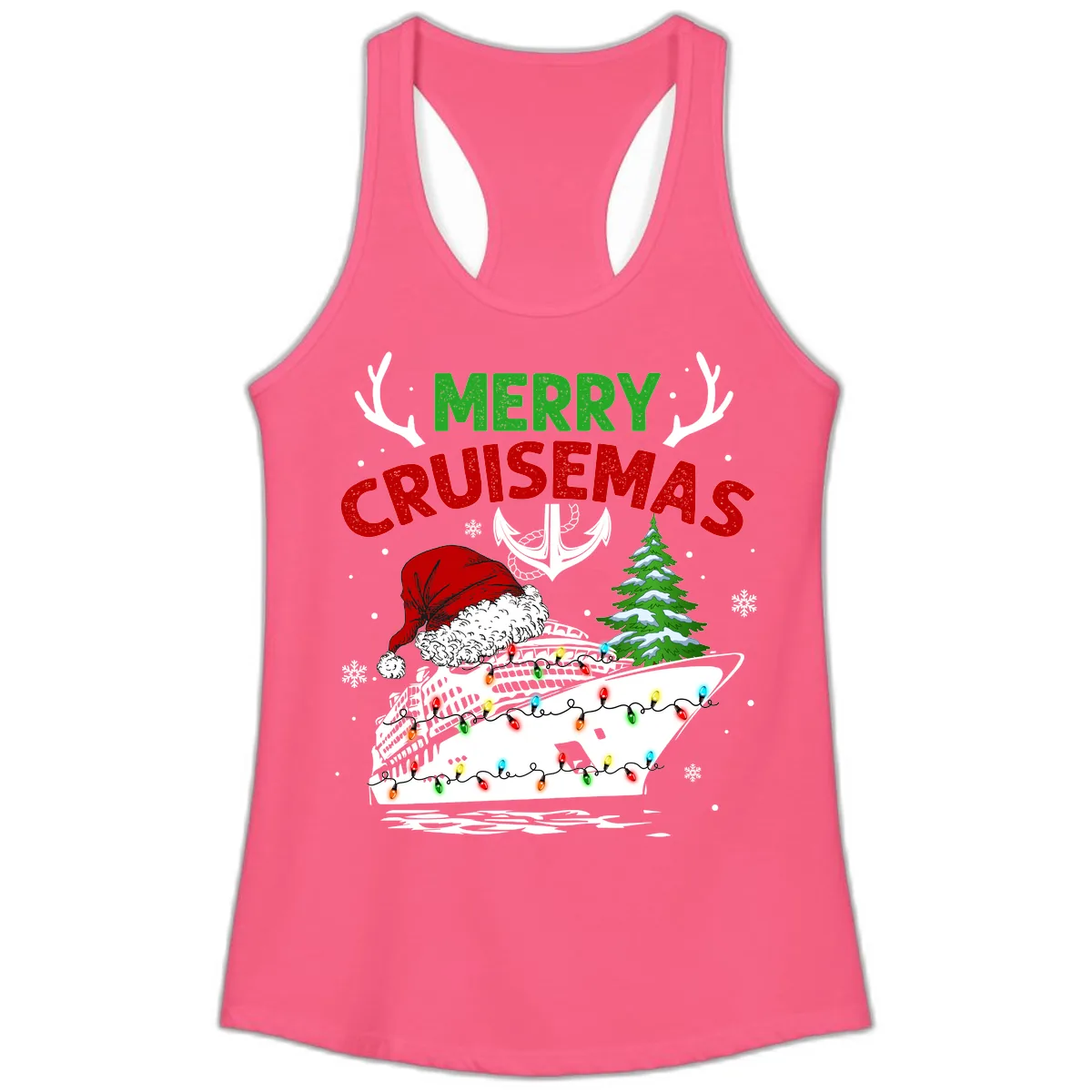 Merry Cruisemas Ladies Tank in Solid Hot Pink