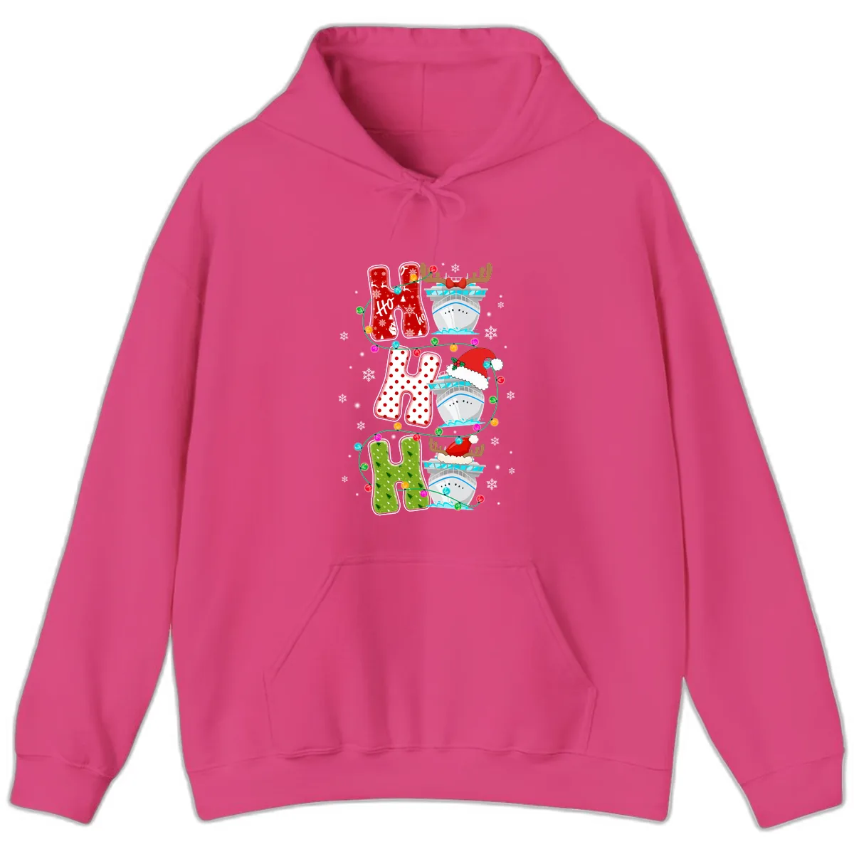 Ho Ho Ho Cruise Christmas Hoodie in Heliconia