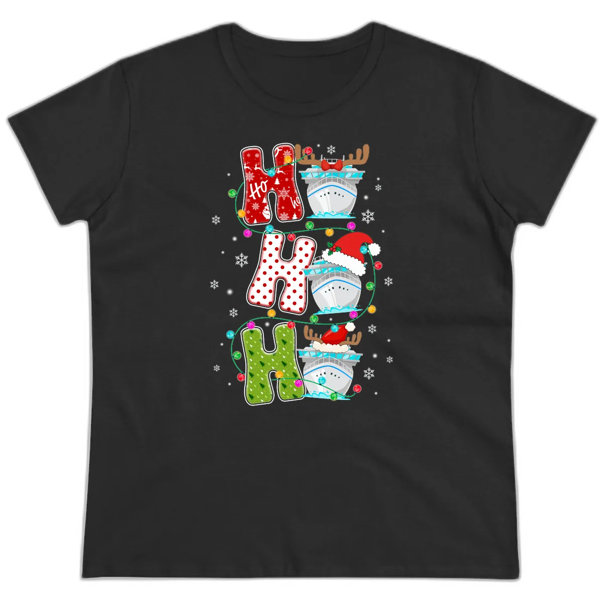 Ho Ho Ho Cruise Christmas Ladies Tee in Black