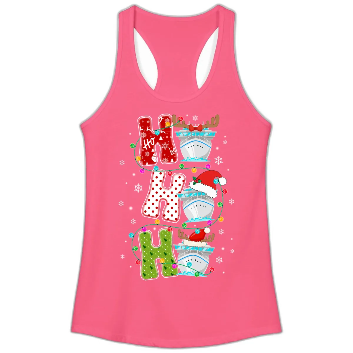 Ho Ho Ho Cruise Christmas Ladies Tank in Solid Hot Pink