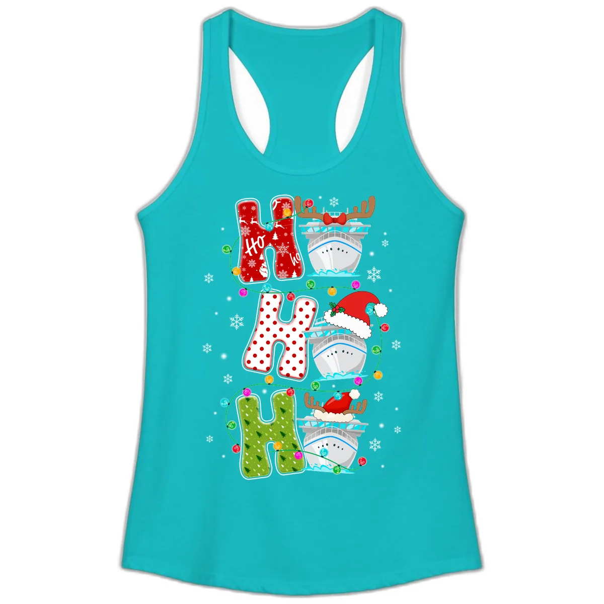 Ho Ho Ho Cruise Christmas Ladies Tank in Tahiti Blue