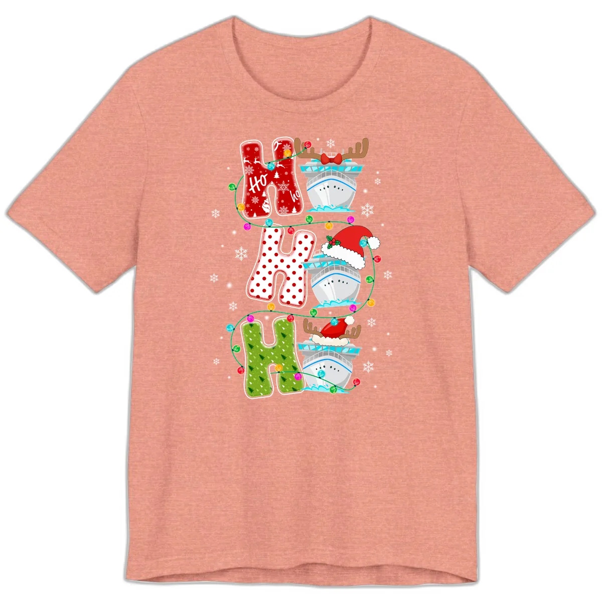 Ho Ho Ho Cruise Christmas Premium T-Shirt in Heather Sunset