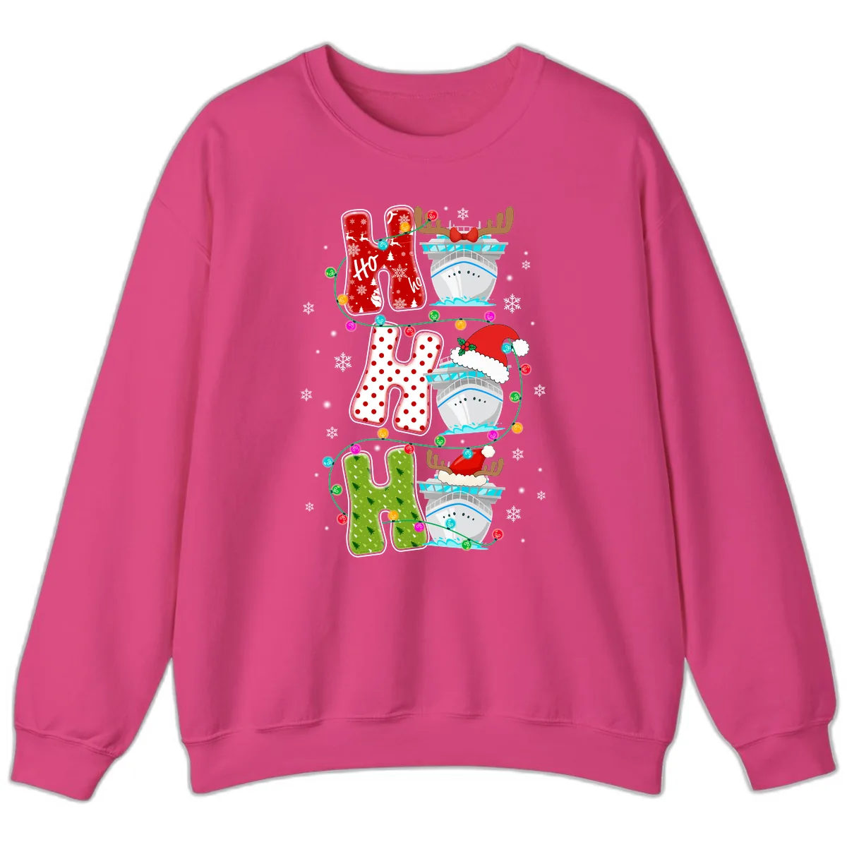 Ho Ho Ho Cruise Christmas Sweatshirt in Heliconia