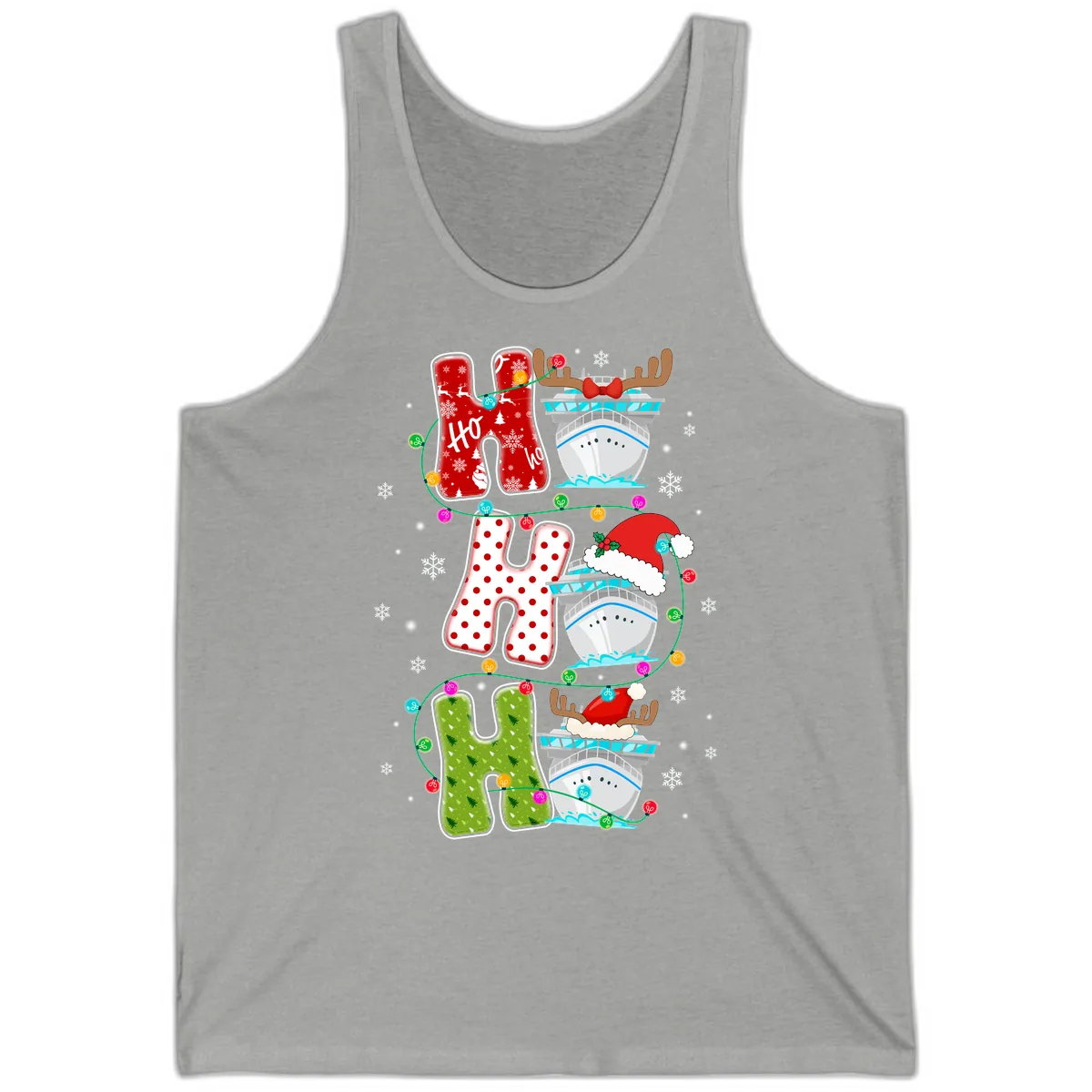 Ho Ho Ho Cruise Christmas Tank in Athletic Heather