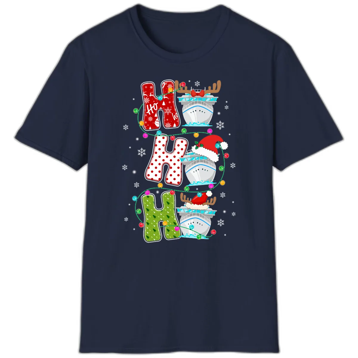 Ho Ho Ho Cruise Christmas T-Shirt in Navy