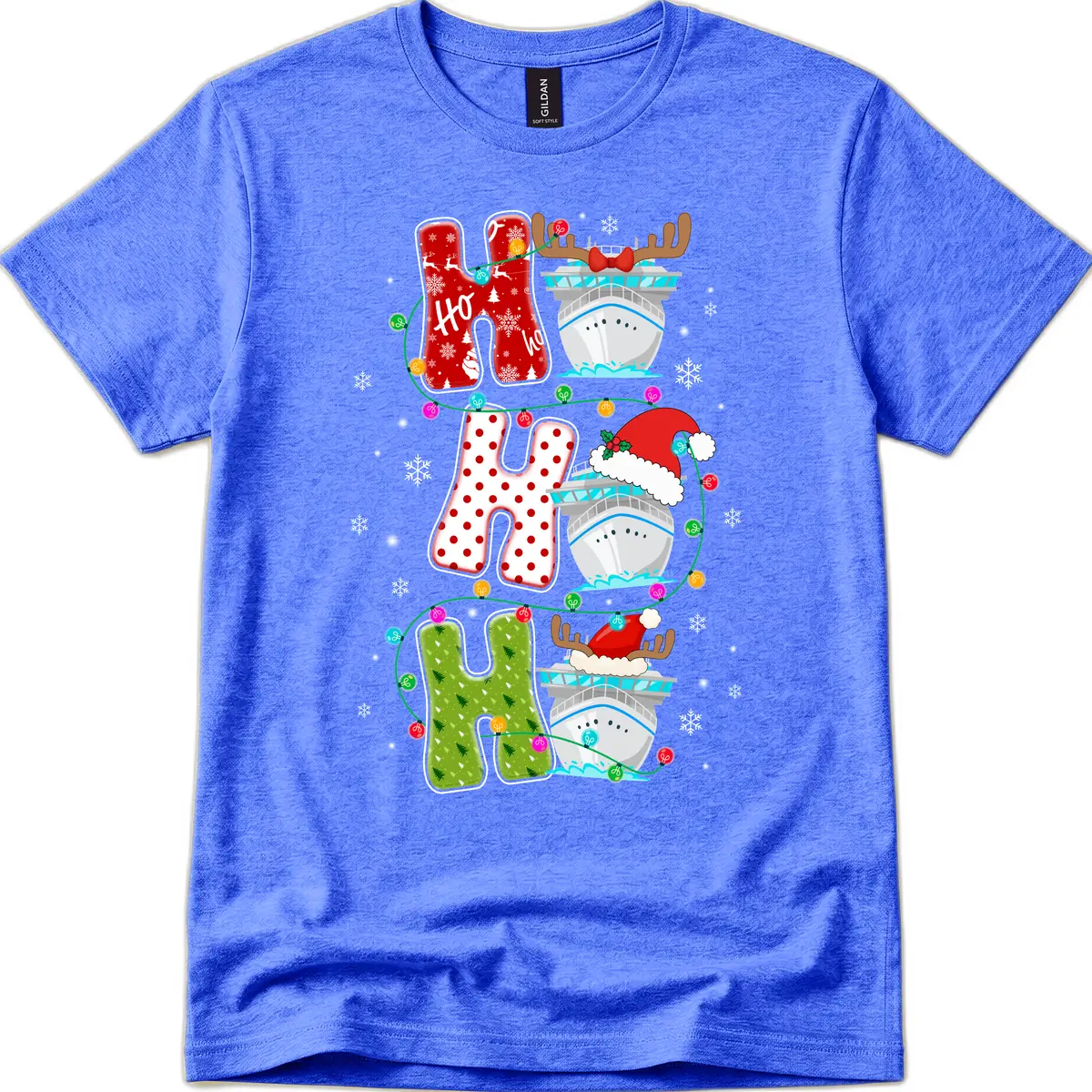Ho Ho Ho Cruise Christmas T-Shirt in Heather Royal