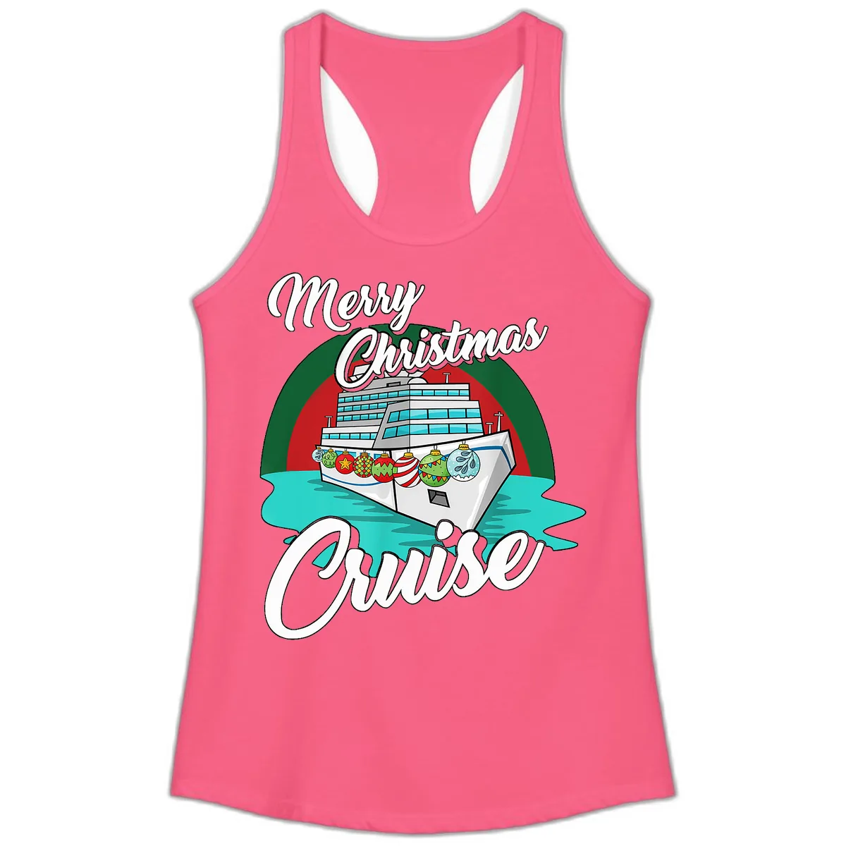 Merry Christmas Cruise Ladies Tank in Solid Hot Pink