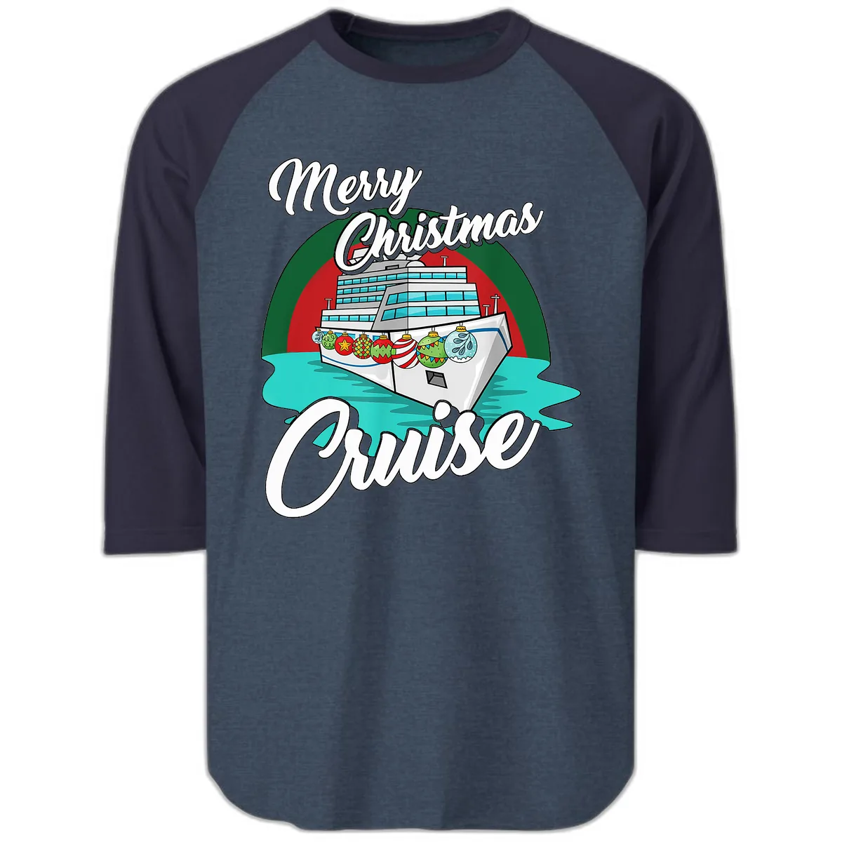 Merry Christmas Cruise Raglan 3/4 in Heather Denim Navy