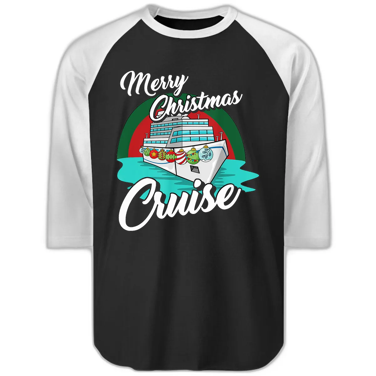 Merry Christmas Cruise Raglan 3/4 in Black White