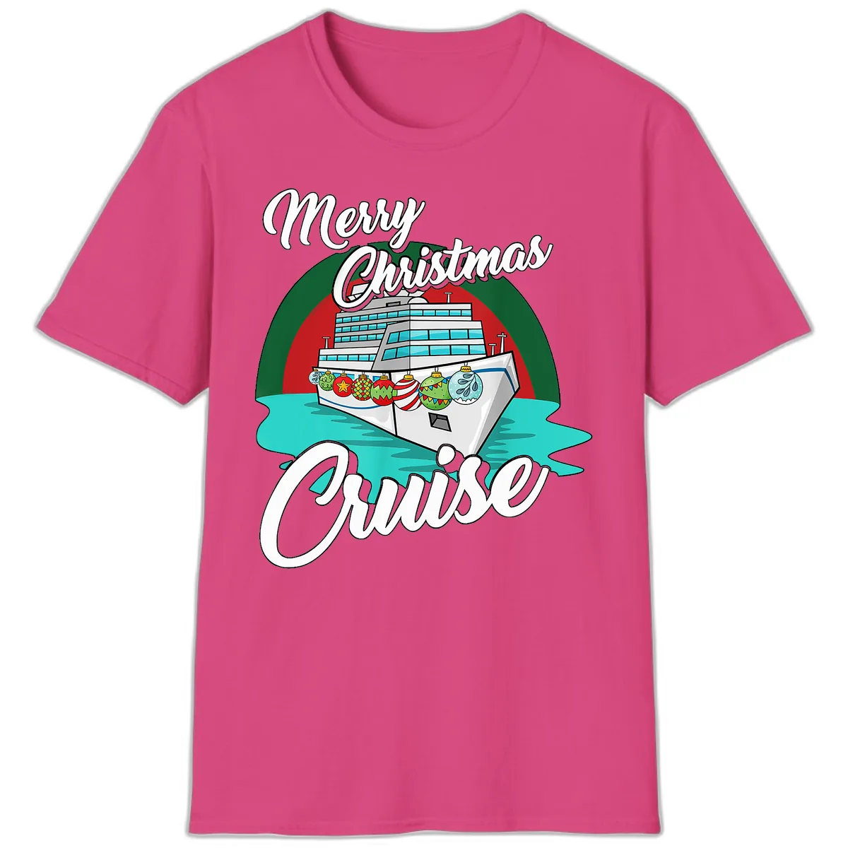 Merry Christmas Cruise T-Shirt in Heliconia