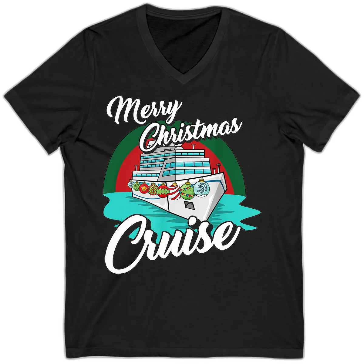 Merry Christmas Cruise V-Neck in Black