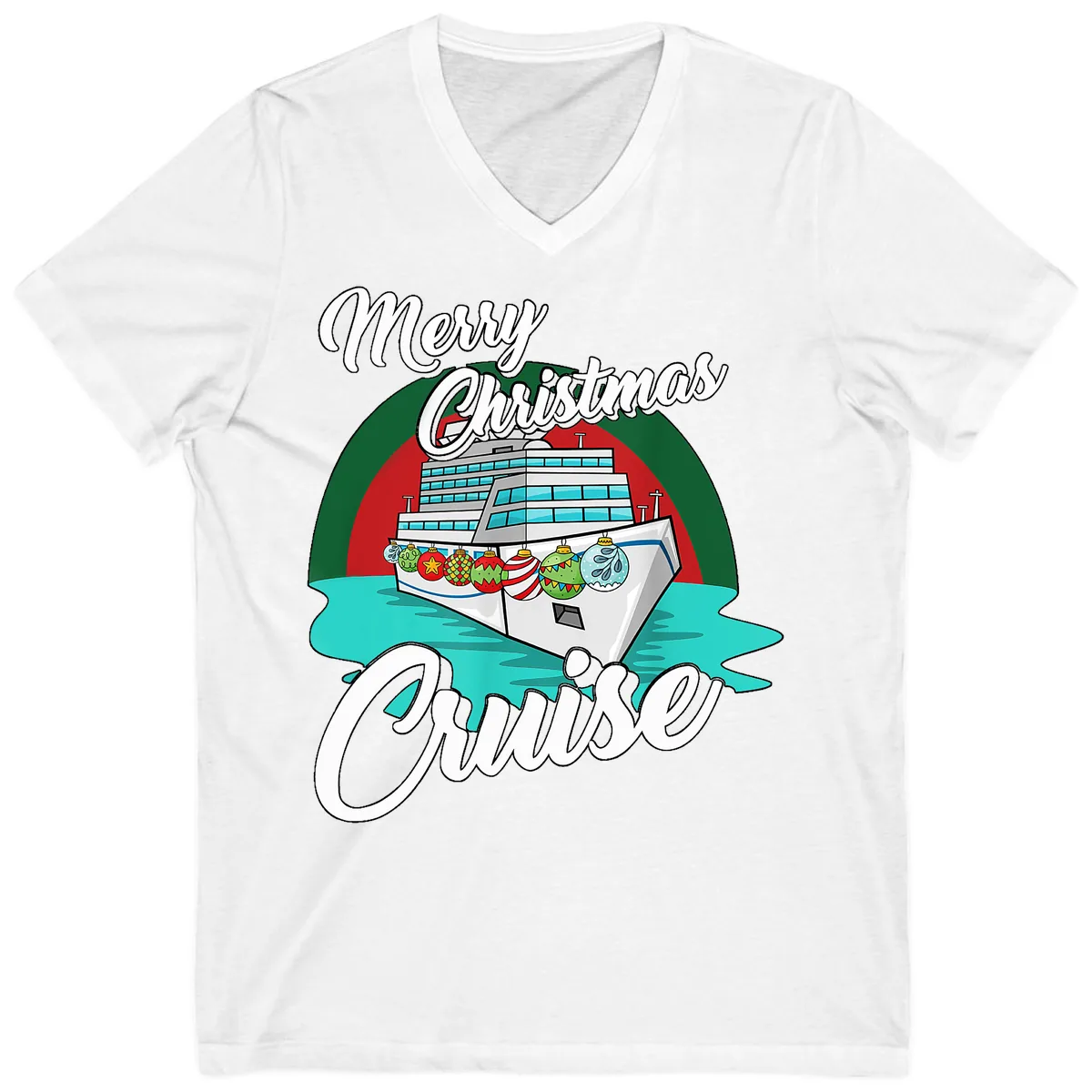 Merry Christmas Cruise V-Neck in White