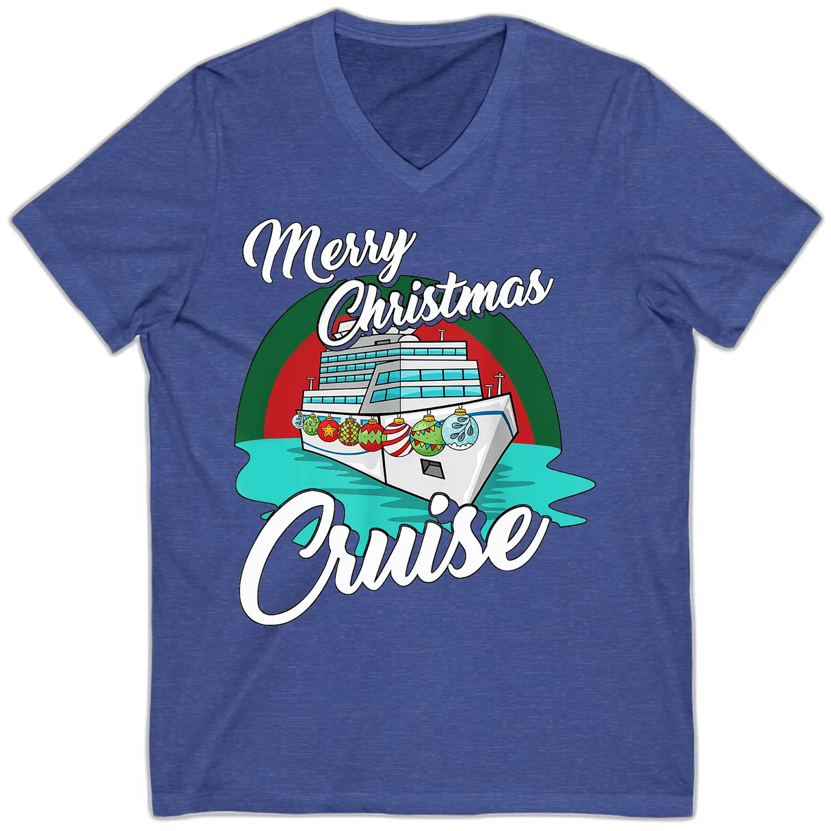 Merry Christmas Cruise V-Neck in Heather True Royal