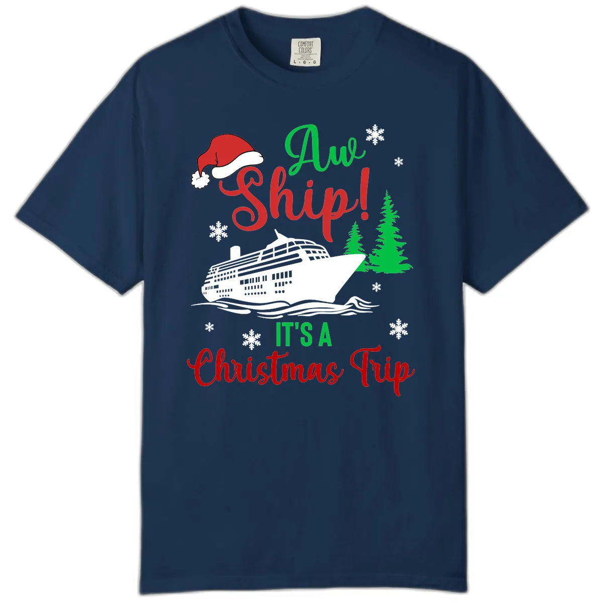 Aww Ship Christmas Cruise Comfort Color in Navy