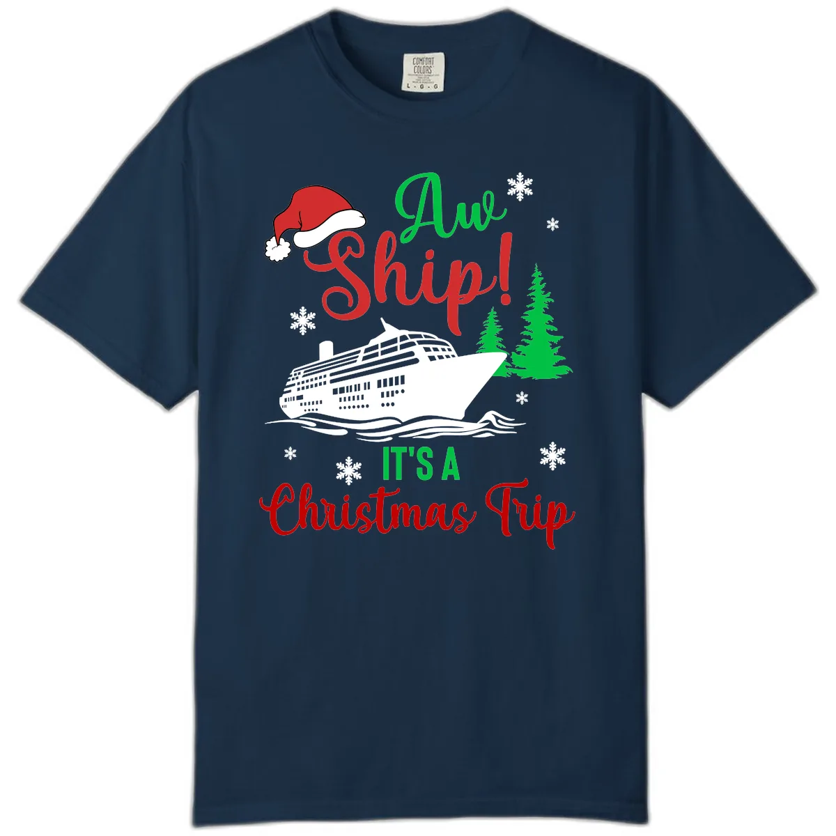 Aww Ship Christmas Cruise Comfort Color in True Navy