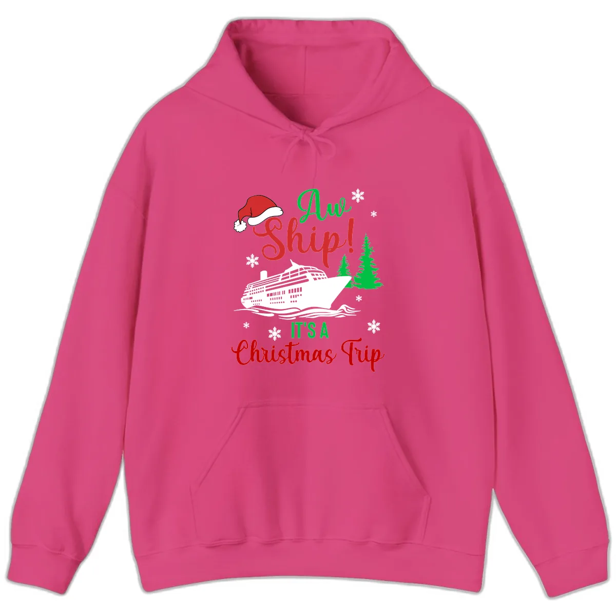 Aww Ship Christmas Cruise Hoodie in Heliconia