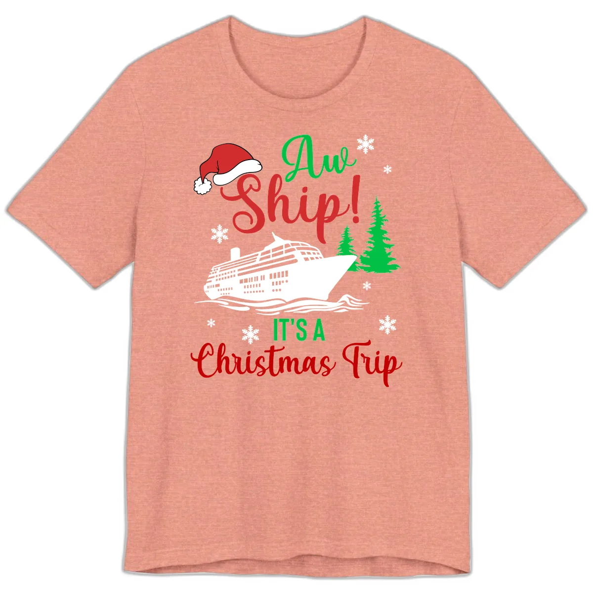 Aww Ship Christmas Cruise Premium T-Shirt in Heather Sunset