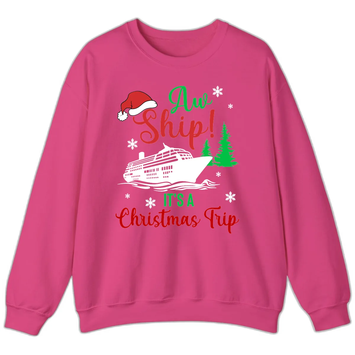 Aww Ship Christmas Cruise Sweatshirt in Heliconia