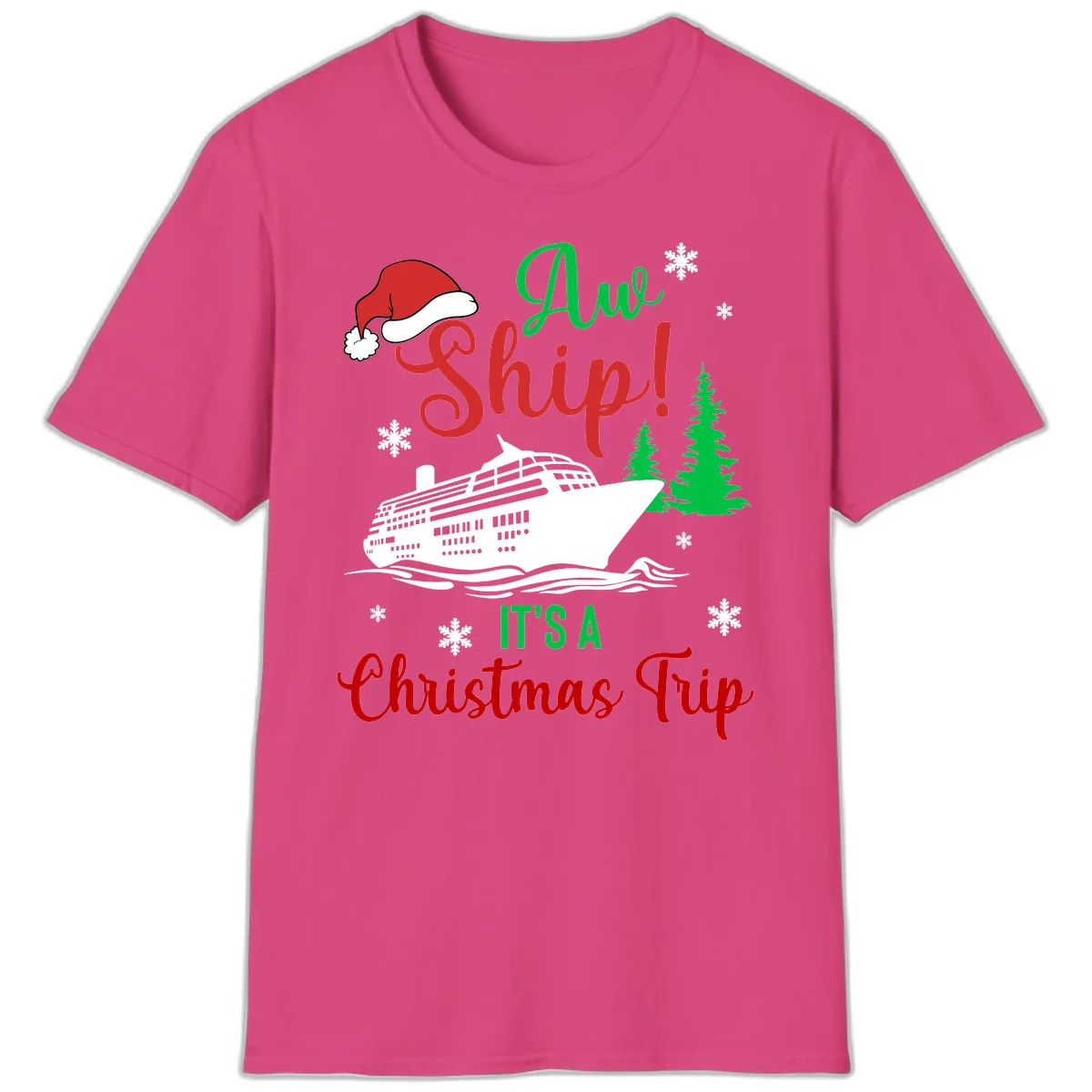 Aww Ship Christmas Cruise T-Shirt in Heliconia